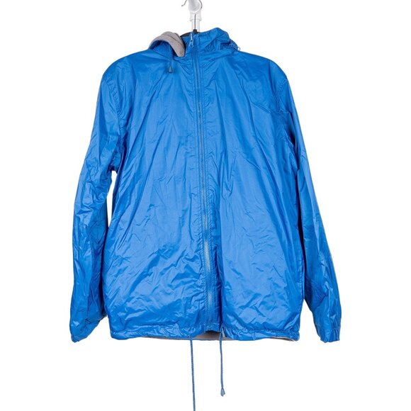 Gioberti Reversible Rain Fleece Jacket M Mens Detachable Hood Zipper Blue Gray - Picture 1 of 9